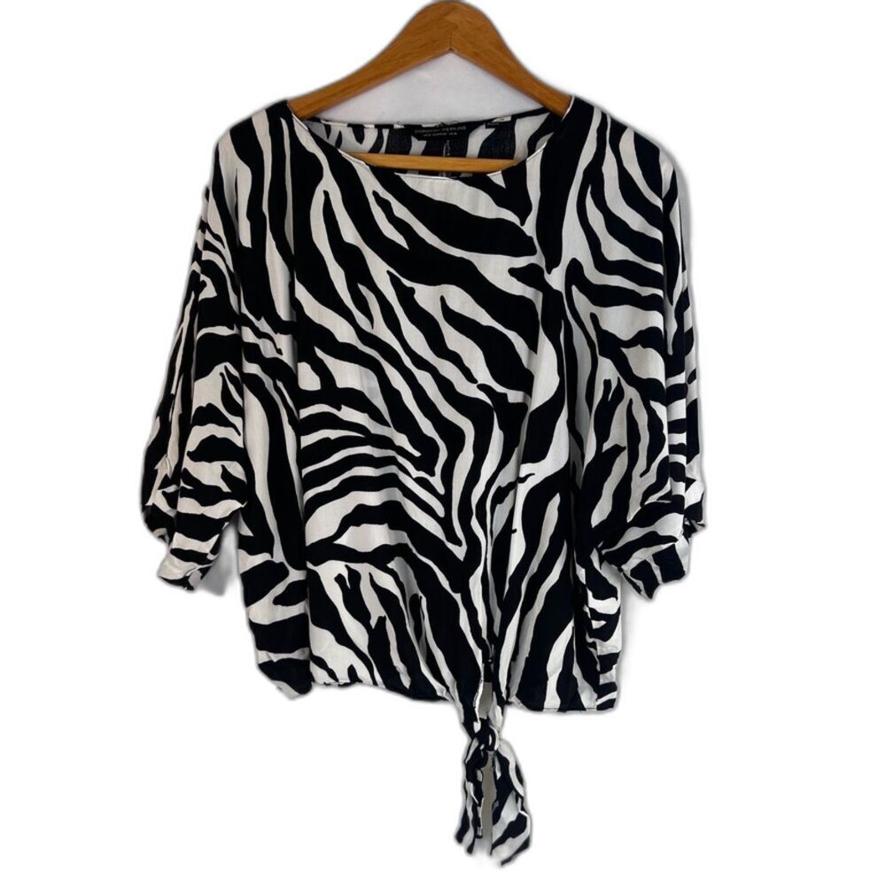 Dorothy Perkins Animal Print Tie Waist Cropped Lightweight Blouse Size 6